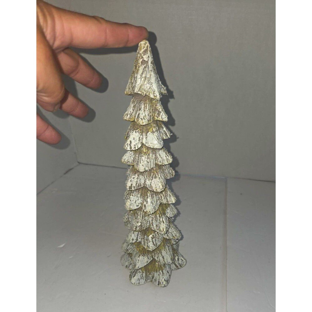 Old East Main Co. Christmas Tree Figurine - Painted Resin, White/Beige, 12 in
